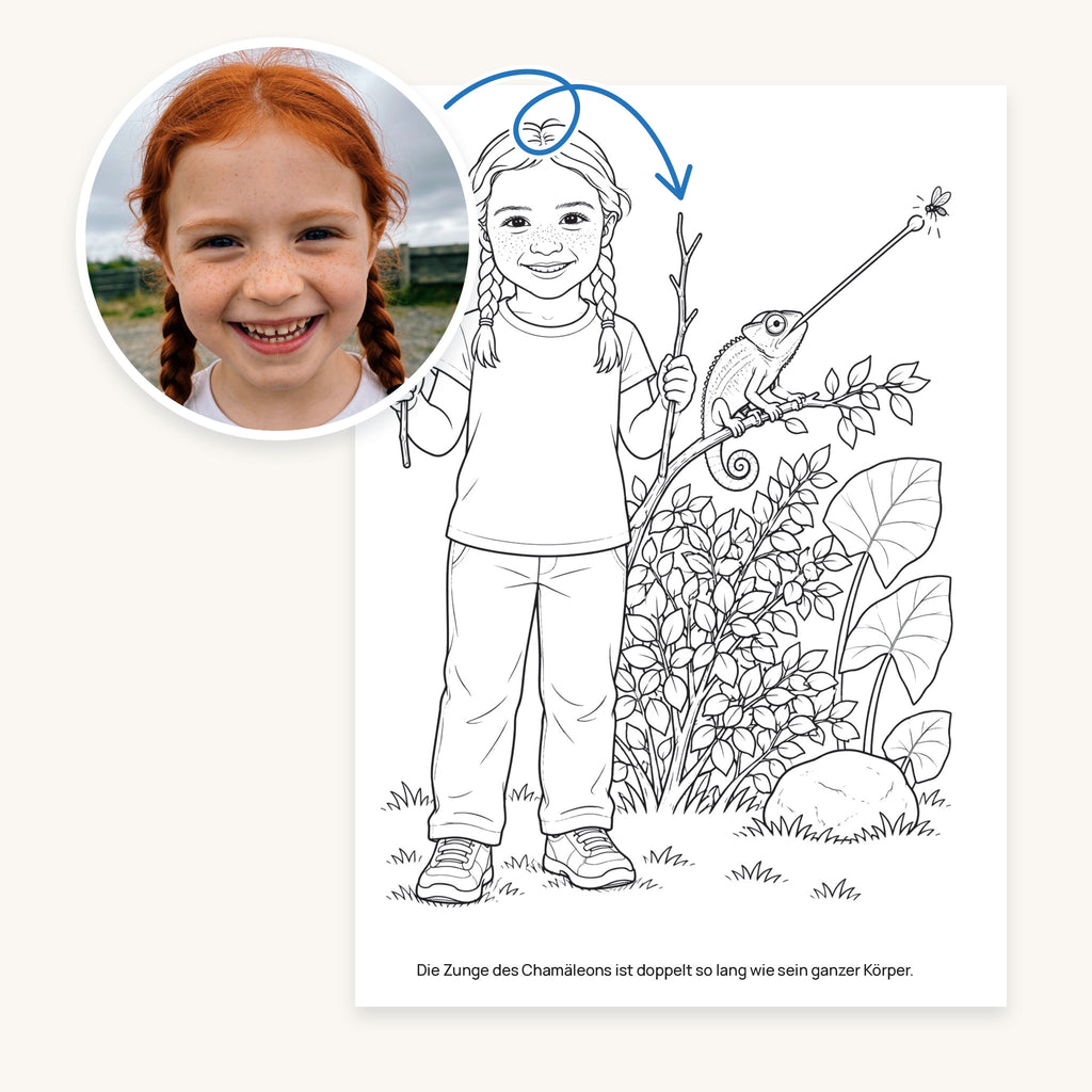 Links das Foto von Hanna, rechts die Figur, die wir daraus zeichnen