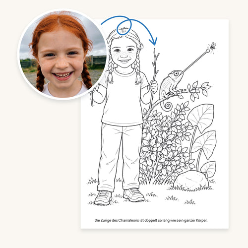Links das Foto von Hanna, rechts die Figur, die wir daraus zeichnen