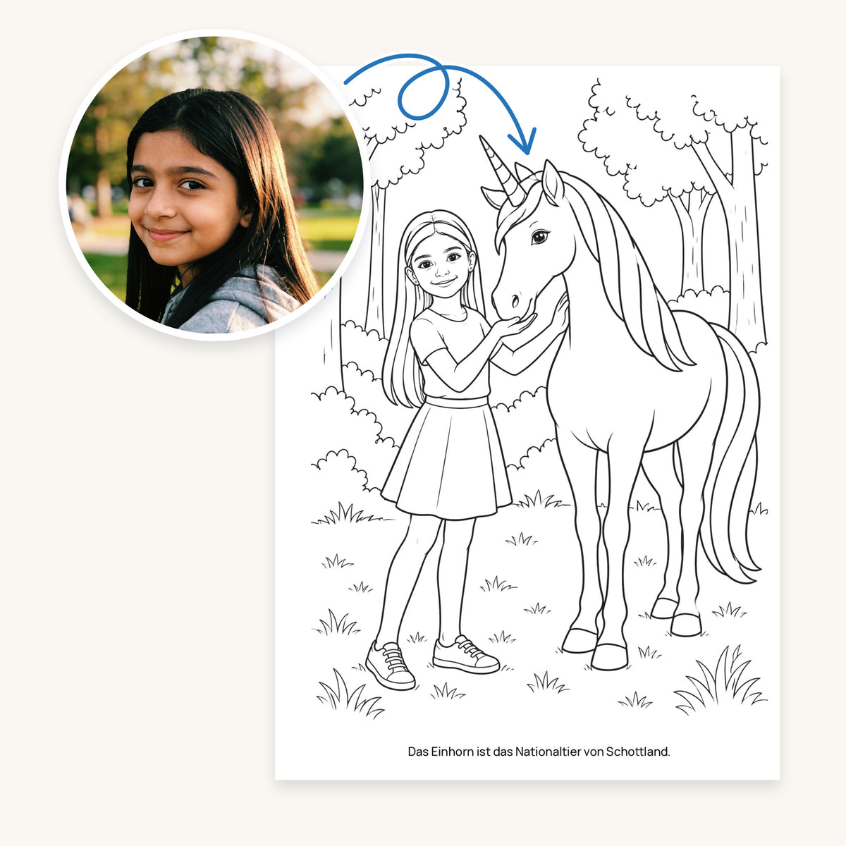 Links das Foto von Ella, rechts die Figur, die wir daraus zeichnen