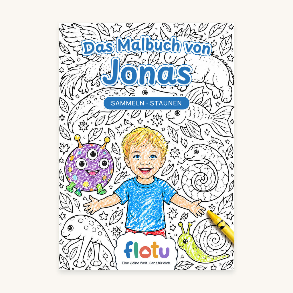 Das Cover des Malbuchs „Fabelwesen-Sammlung“ mit dem Namen Jonas