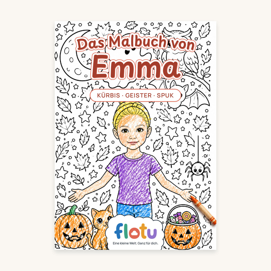 Das Cover des Malbuchs „Halloween“ mit dem Namen Emma