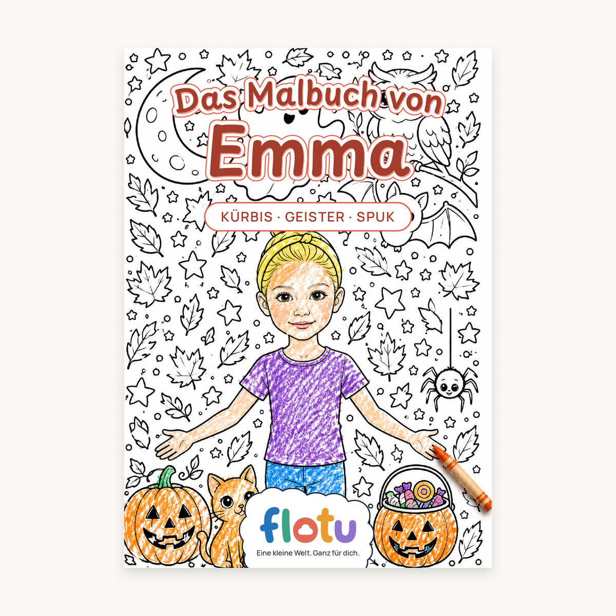 Das Cover des Malbuchs „Halloween“ mit dem Namen Emma