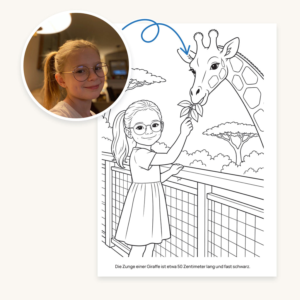 Links das Foto von Lina, rechts die Figur, die wir daraus zeichnen