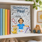 Das gedruckte Malbuch „Traumberufe“ mit dem Namen Paul auf dem Cover