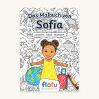 Das Cover des Malbuchs „Weltreise“ mit dem Namen Sofia