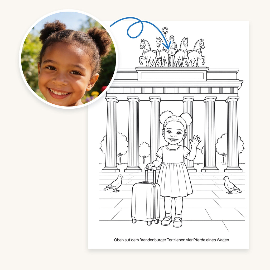 Links das Foto von Sofia, rechts die Figur, die wir daraus zeichnen